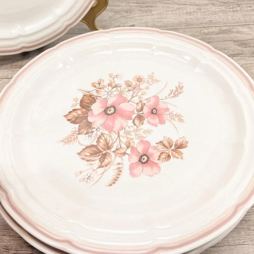 Vintage Floral‎ Stoneware Dessert Plates - Dinner Setting for 4